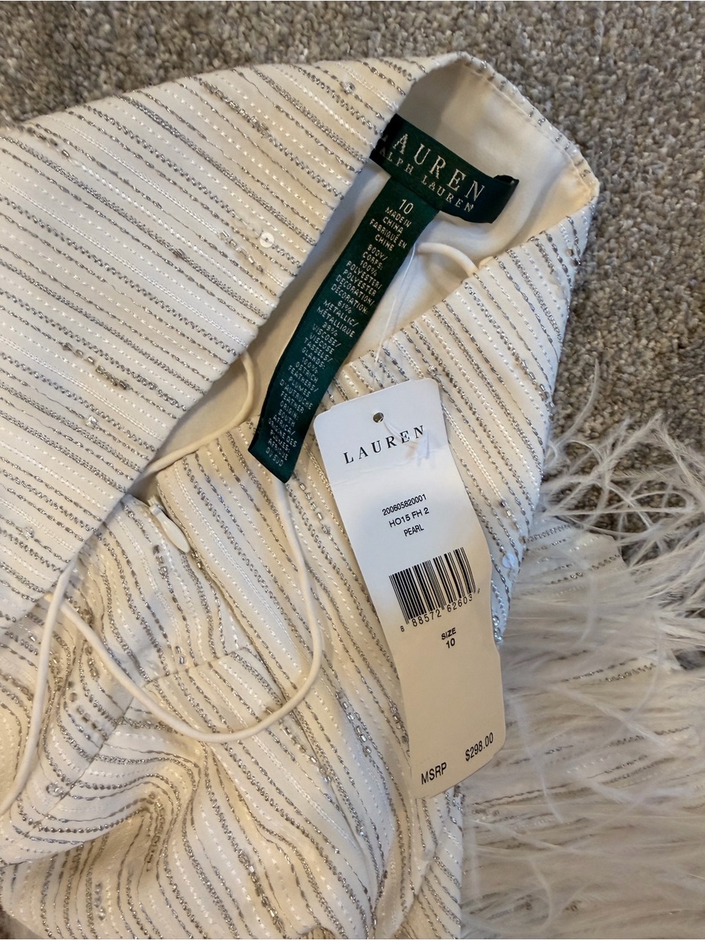 NWT Lauren Ralph Lauren Feather Hem Beaded Cami Top Pearl Ivory Size 10 - Picture 2 of 2